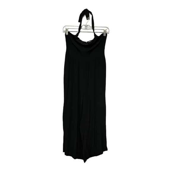 Madewell Crop Straight Wide-Leg Halter Jumpsuit Solid Black Soft Drapery Pocket - Picture 4 of 8